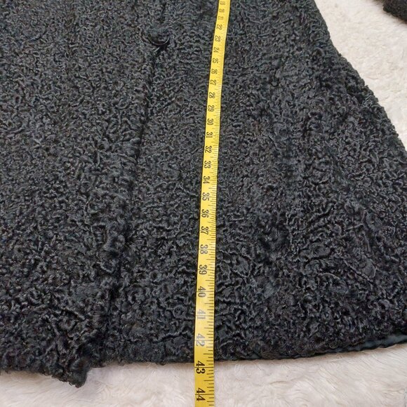 Vintage Malesi Furs Women's Black Luxury Curly Lamb Fur Coat Brown Mink Collar L - Picture 6 of 15